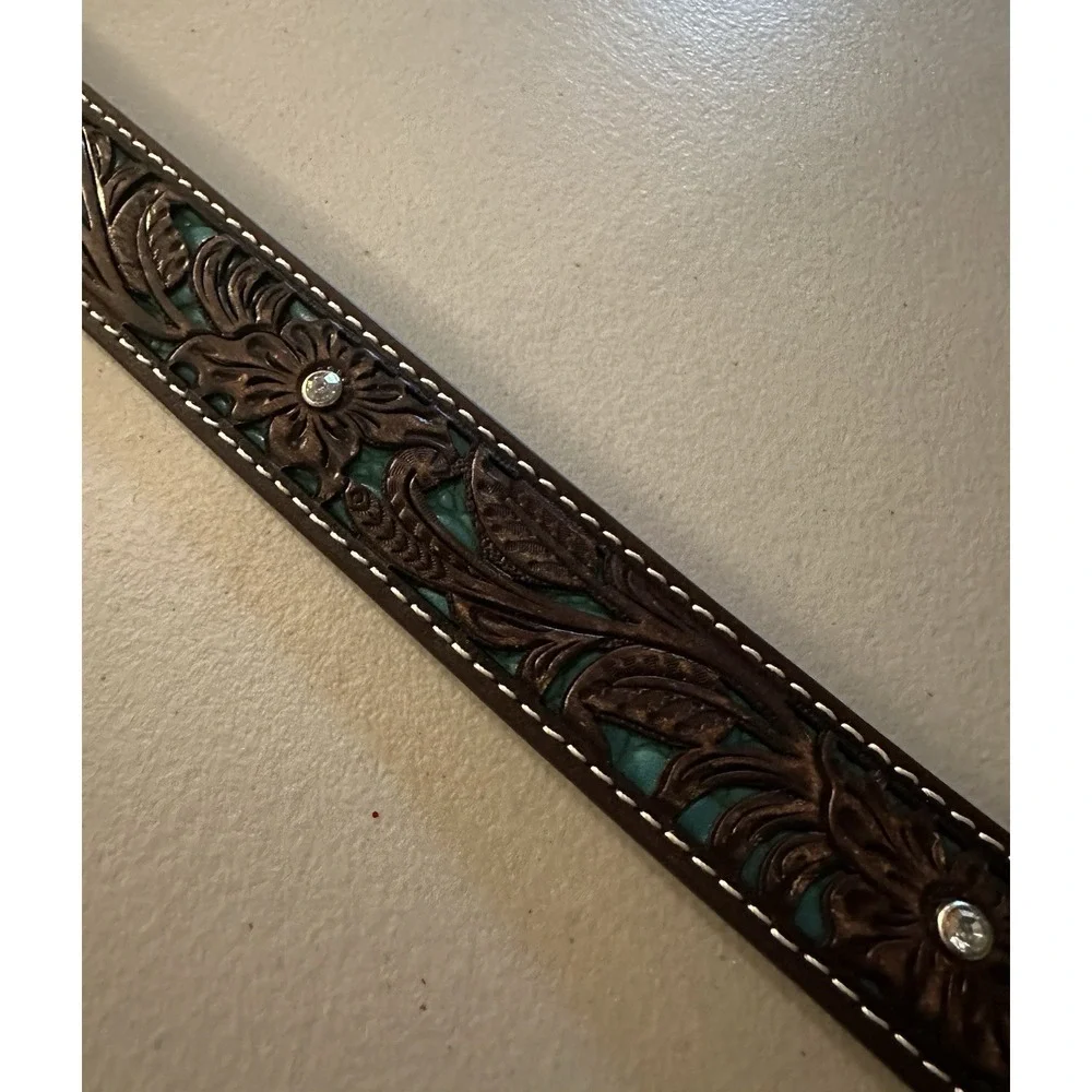 ARIAT LADIES FLORAL TOOLED W/TURQUOISE INLAY BELT - 24